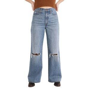Madewell Jeans Womens Size 27 Blue Superwide Leg Knee Rip Distressed Denim